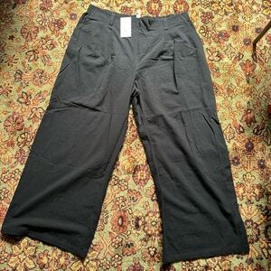 High Waisted Plicated Wide Leg Flowy Solid Palazzo Casual Linen-Feel Pants